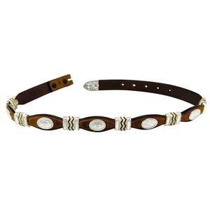 Nocona Cutting Champ Concho Western Belt 28 Scalloped Brown Leather Rawhide Wrap